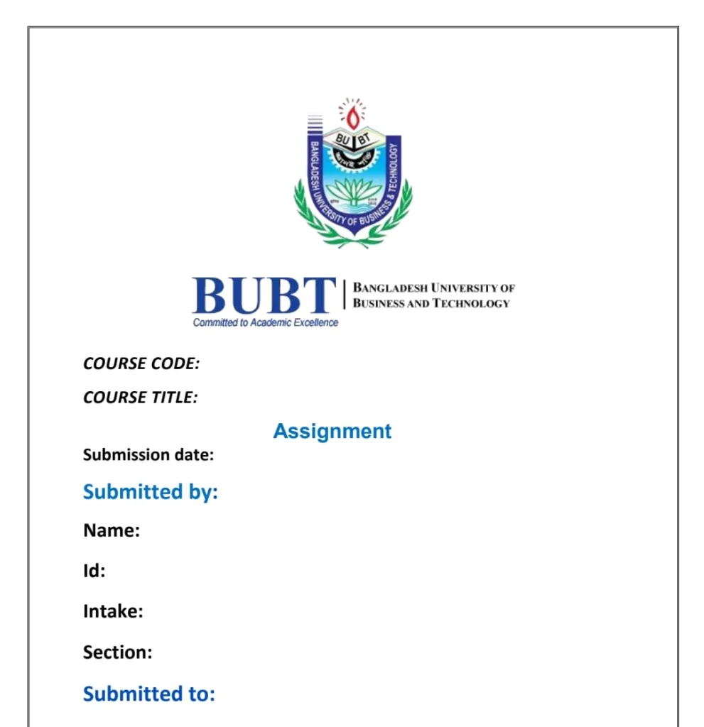 Bubt Assignment Cover Page 