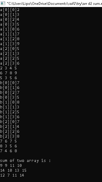 Array Addition Using 2d Array In C Add Two Matrices Using Multi