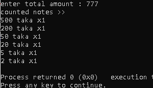 C++ Program to Read an Amount and Find Number of Notes